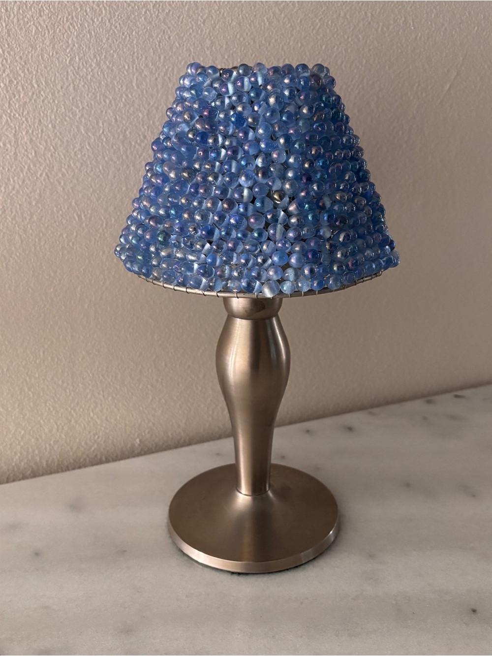 Blue Irisdescent Beaded Tea Light Lamp